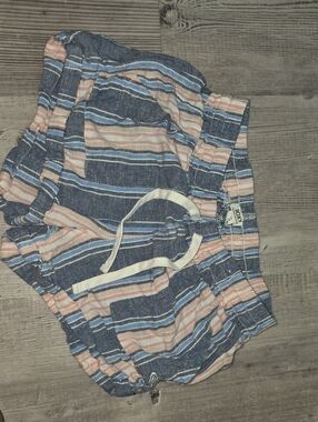 Roxy Striped Drawstring Athletic Shorts in Blue & Pink